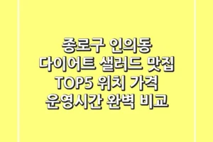 종로구 인의동 다이어트 샐러드 맛집 TOP5 – 위치, 가격, 운영시간 완벽 비교